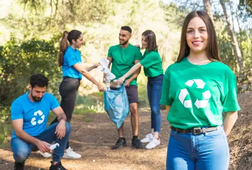 Employees out picking up trash for earth day