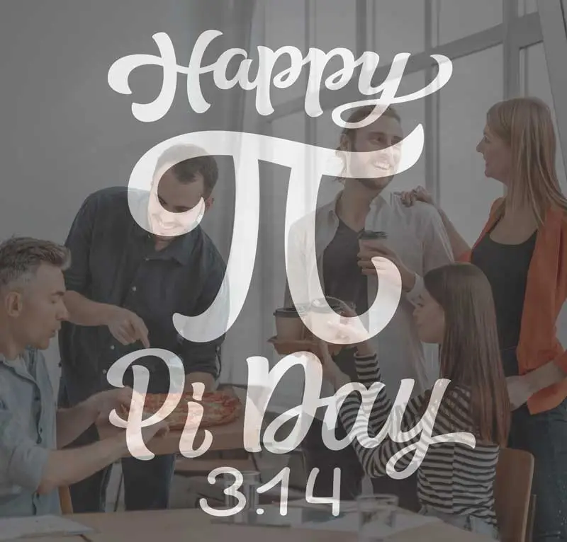 business people eating pizza on pi day