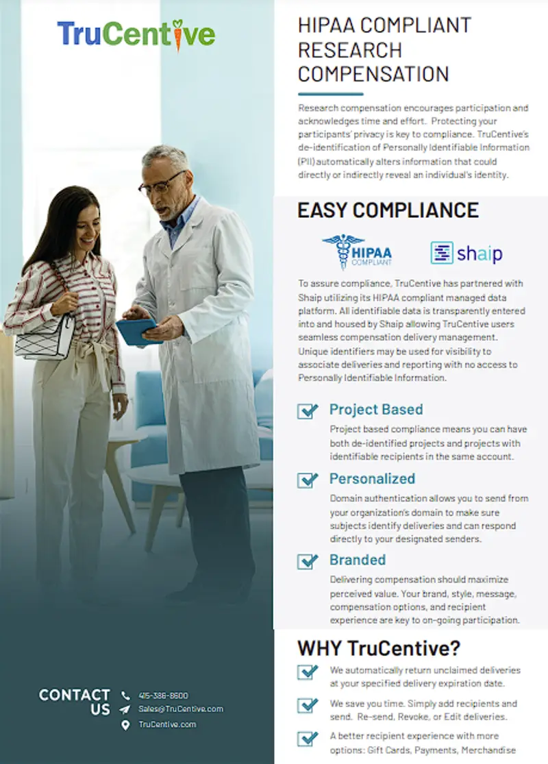 HIPAA Compliant Research Compensation Brochure